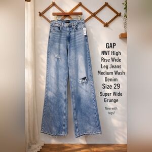 GAP NWT High Rise Wide Leg Jeans Medium Wash Denim Size 29 Super Wide Grunge